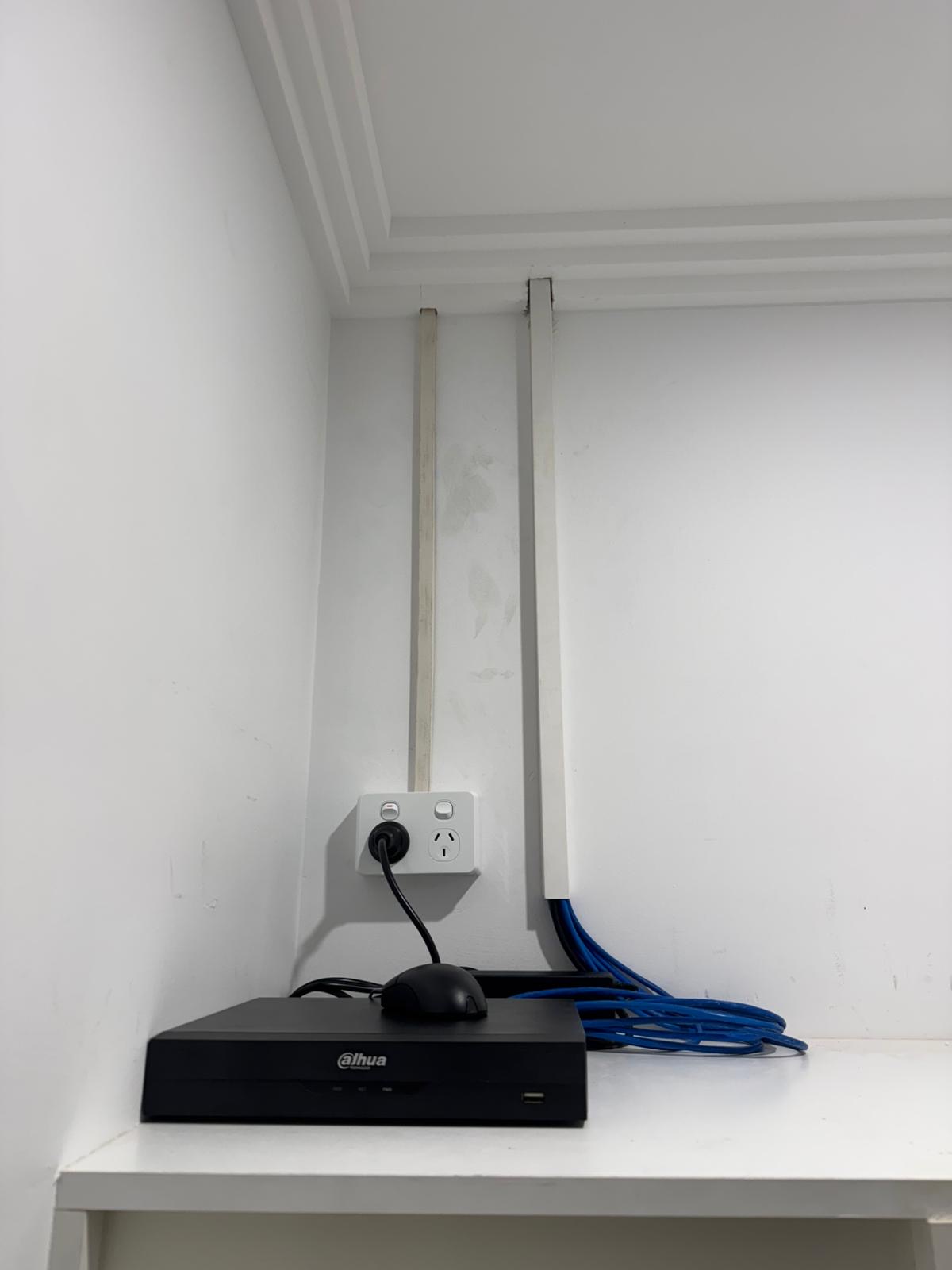 Tidy NVR shelf install · in-home recording